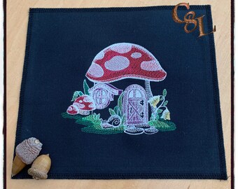 Woodland Toadstool House Glow In The Dark Embroidered Sew On Patch | Handmade | Enchanted Garden | Fantasy | Halloween