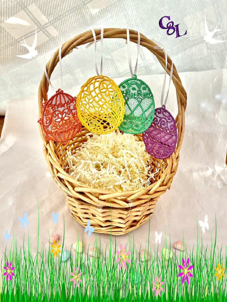 Lace Easter Egg Decorations SET of 4 FSL Easter Decor Easter Eggs Handmade Party Centerpiece Sun Catcher Ready to Ship image 2