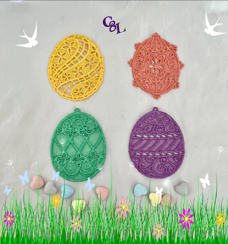 Lace Easter Egg Decorations SET of 4 FSL Easter Decor Easter Eggs Handmade Party Centerpiece Sun Catcher Ready to Ship image 3