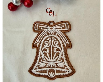 Kanten peperkoekbelornament: applicatie, vakantiedecor, cadeaulabel, borduursel, versiering