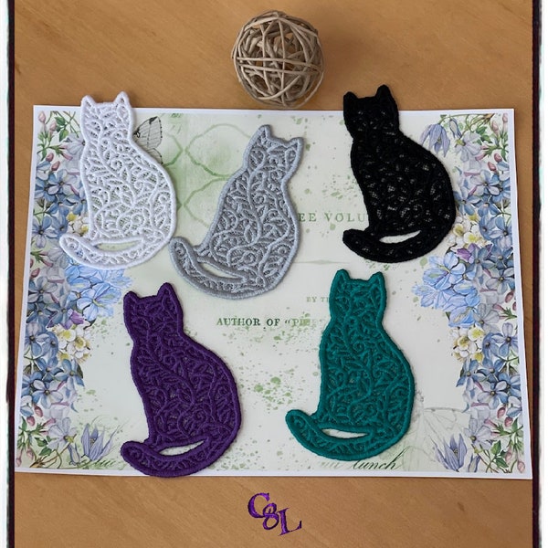 Lace Hey There Kitty Cat | Embellishments | FSL | Scrapbooks | Appliqué | Ephemera | Journals | Vines | Multiple Colors | Handmade