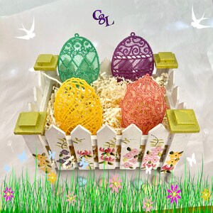 Lace Easter Egg Decorations SET of 4 FSL Easter Decor Easter Eggs Handmade Party Centerpiece Sun Catcher Ready to Ship image 1