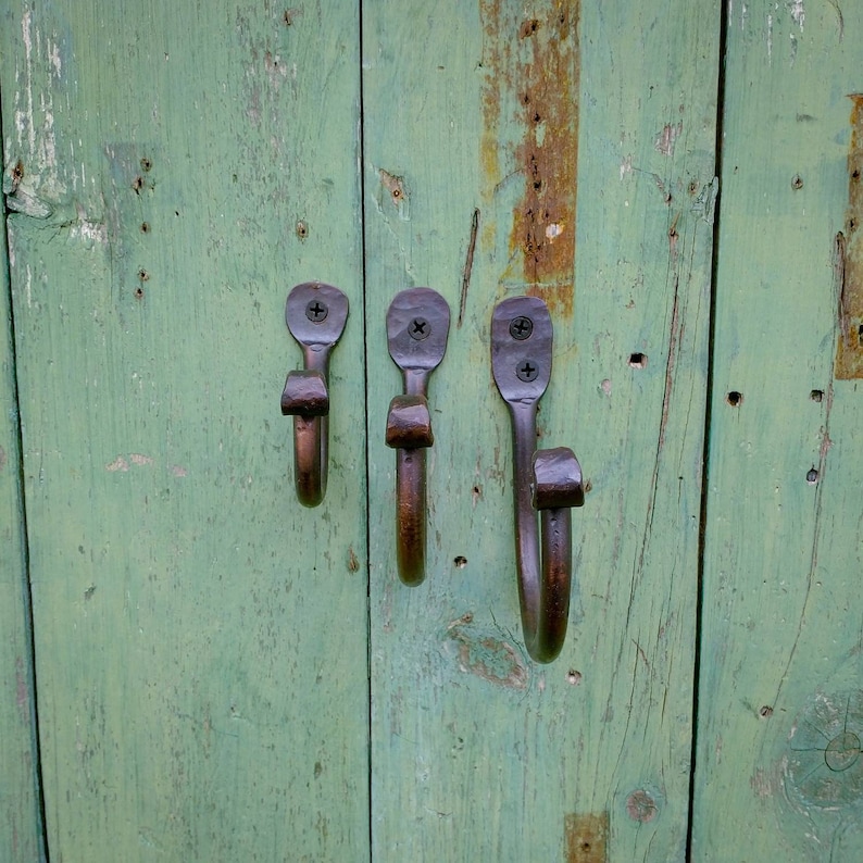 Hand Forged heavy duty J Hooks, thumbprint Hooks image 10