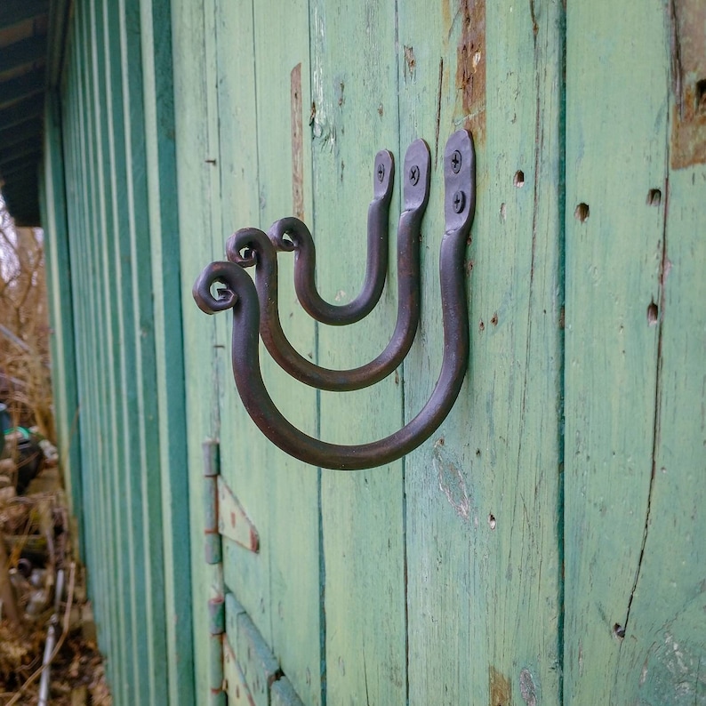 Hand Forged heavy duty J Hooks, thumbprint Hooks image 3