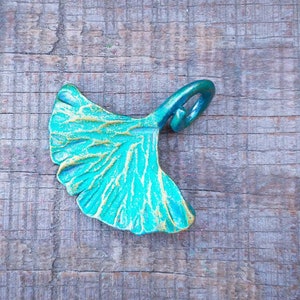 Hand forged iron ginkgo leaf pendant