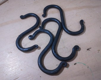 Bundle of four hand forged 3 inch s hooks/pot hooks