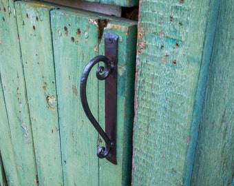 Hand forged extra large scrolling barn door handle, door pull