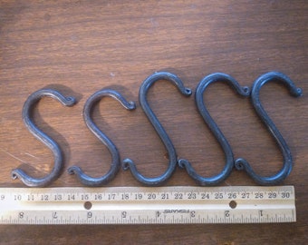 Bundle of five hand forged 2 and 3 inch s hooks/pot hooks