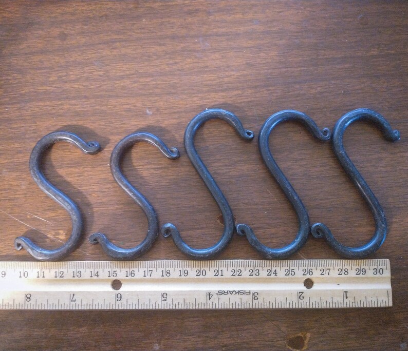 Bundle of five hand forged 2 and 3 inch s hooks/pot hooks image 1