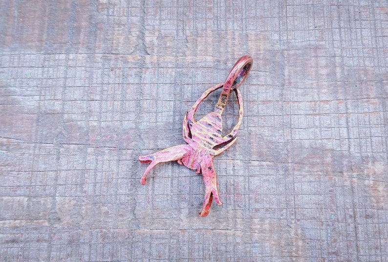 Hand forged orb spider pendant Autumn red