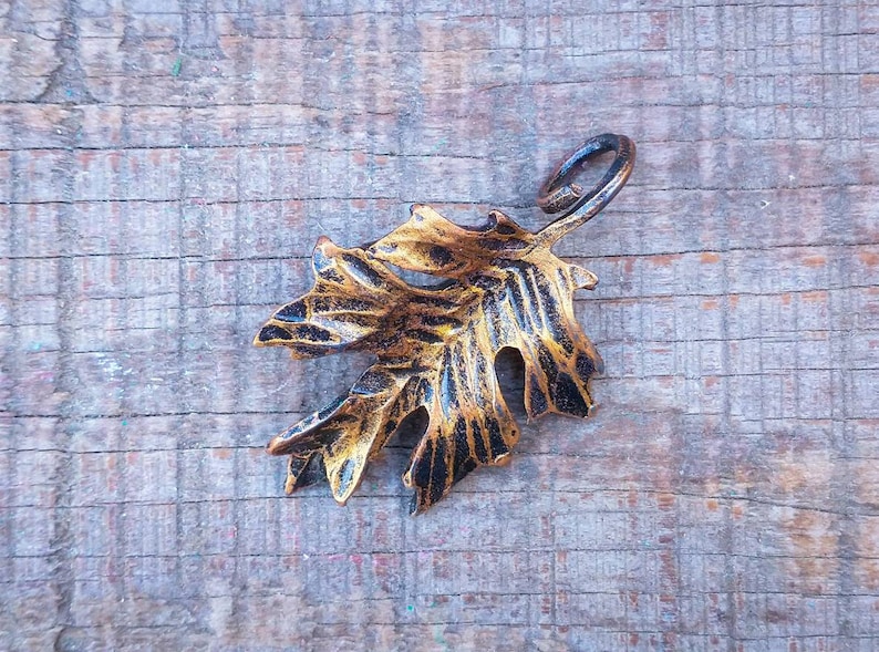 Hand forged iron oak leaf pendant Gold