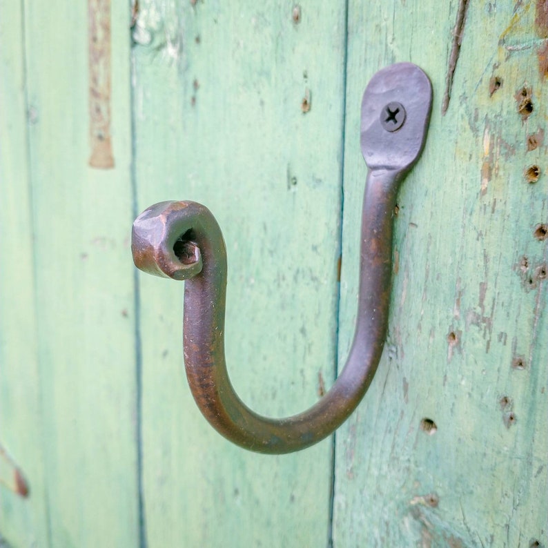 Hand Forged heavy duty J Hooks, thumbprint Hooks image 1