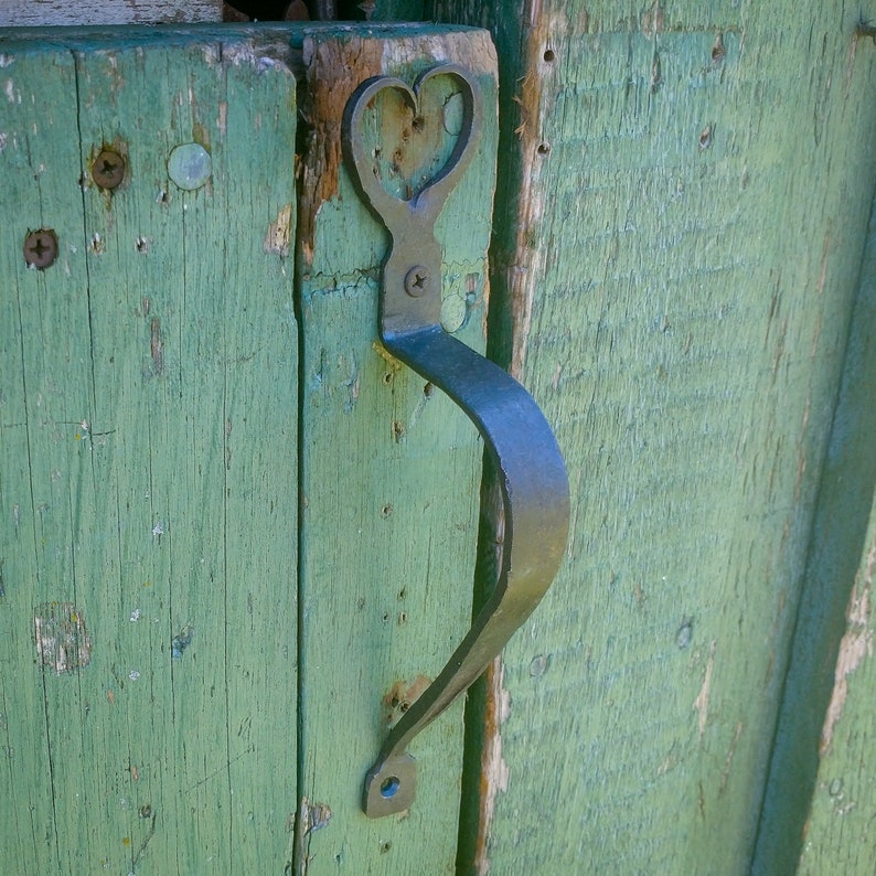One of a kind hand Forged heart door pull 1 hole image 1