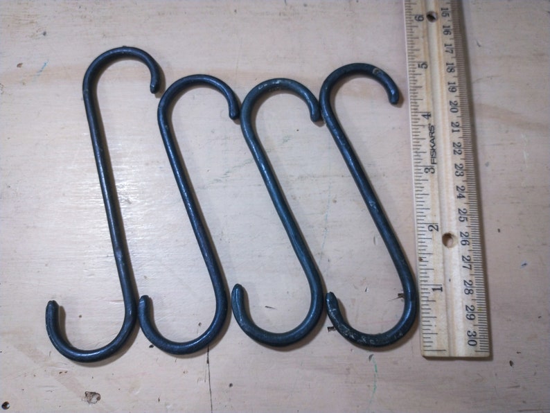 Bundle of four simple lightweight hand forged s hooks/pot hooks image 2