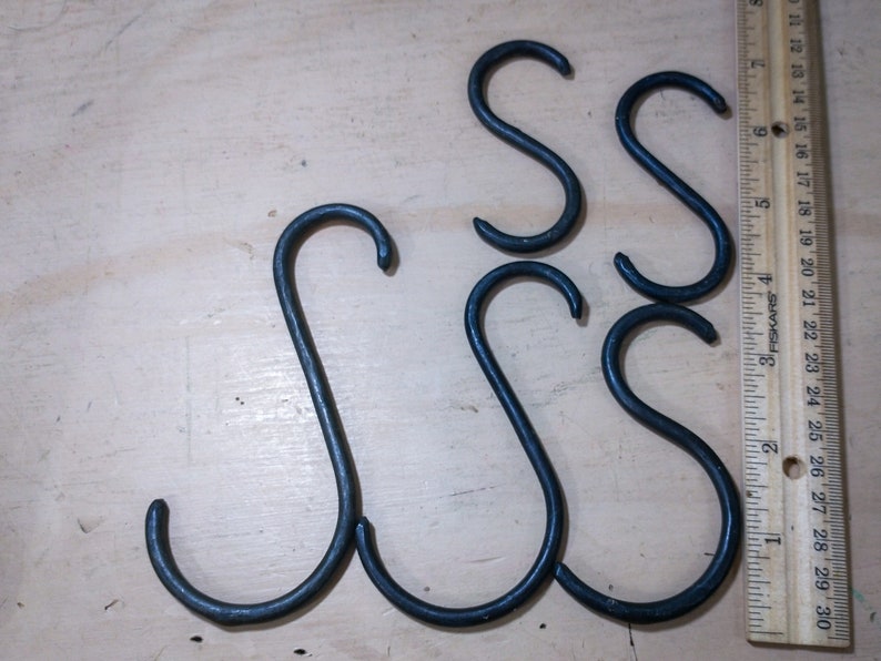 Bundle of five miscellaneous hand forged simple lightweight s hooks image 1