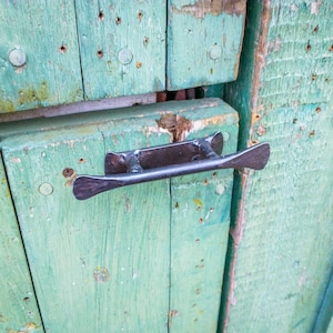 Hand Forged Steel Barn Door Handle: Rustic Offset Pull