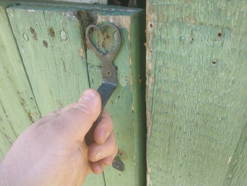 One of a kind hand Forged heart door pull 1 hole image 3