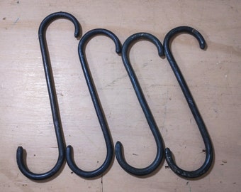 Bundle of four simple lightweight hand forged s hooks/pot hooks