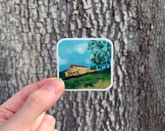 House on the Hill Illustrated Vinyl Sticker