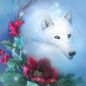 Postal de Yule, Postal de Navidad del Lobo Blanco, Tarjeta de Arte del Solsticio de Invierno, Postal de Vacaciones