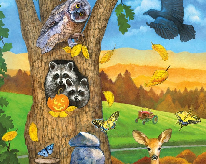 Featured listing image: Woodland Animal Halloween Postcard, Raccoon Postcard, Crow Postcard, Owl Postcard, Frog Postcard, Deer Postcard