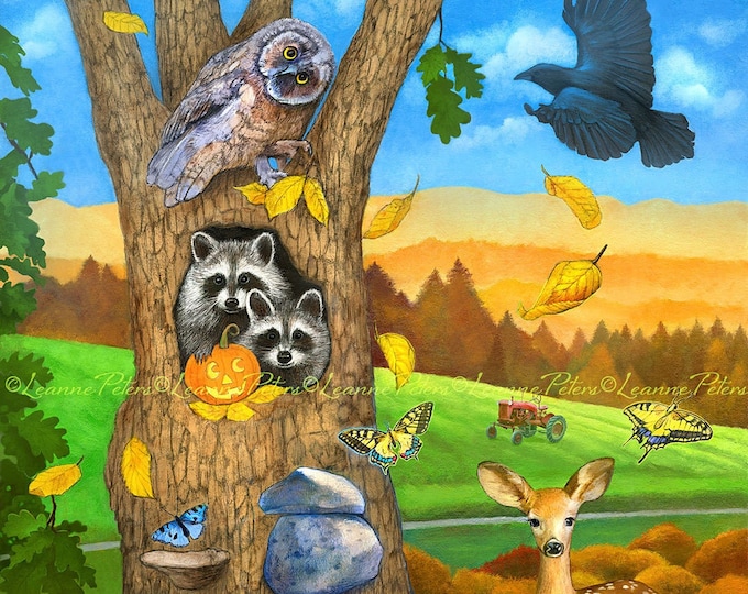 Featured listing image: Woodland Animal Art Print, Raccoon Art Print, Deer Art Print, Farm Art Print