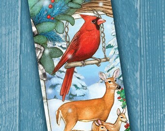 Red Cardinal Bookmark, Deer Bookmarker, Christmas Bookmarking, Holiday Bookmarks for Books, Book Mark, Reading Bookmark