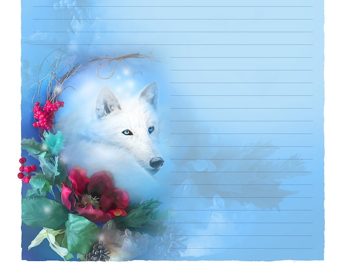 Featured listing image: Wolf Stationery Paper, Winter Wolf Stationery Paper Set, Writing Paper, Lined Paper, Woodland Paper