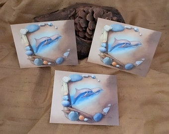 3 Dolphin Art Stickers - Ocean Art Stickers - Sea Glass Stickers - Sea Stones Art - Dolphin Art Stickers