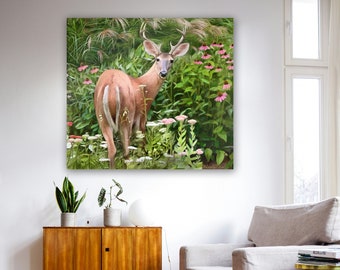 Buck Art Print, Deer Art, Summer Garden Print