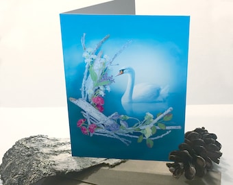 Greeting Card - Swan Card - Nature Themed Card - Swan Greeting Card - Any Occasion Card - Flower Card