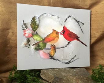 Cardinal Art Print, Cardinal Pair Print, Valentines Day Art, Bird Art, Male and Female Cardinals