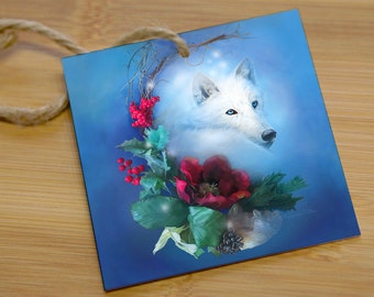 White Wolf Ornament - Wolf Art - Wolf Magic - Woodland Art - Christmas Ornament - Holiday Ornament - Tree Decor - Holiday Decoration