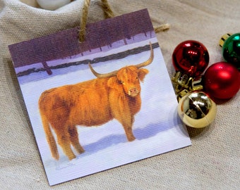 Highland Cattle Ornament, Highland Cow Ornament, Scottish Red Cow Ornament, Winter Cows Ornament