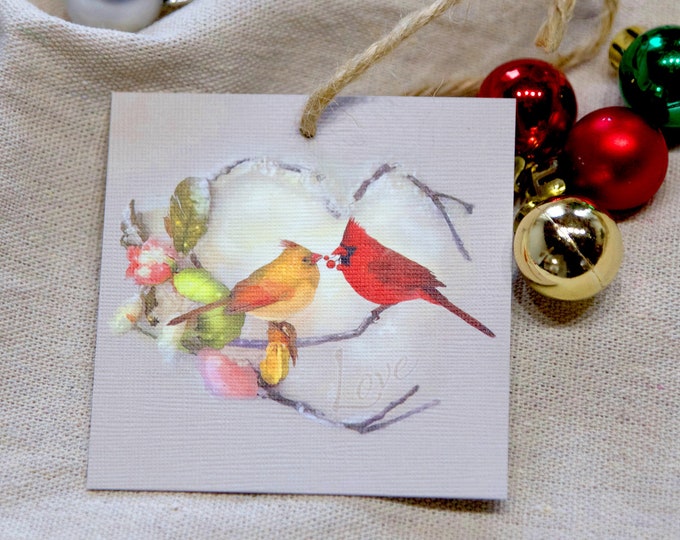 Featured listing image: Cardinal Ornament - Cardinal Art - Cardinal Pair - Heart Art - Christmas Ornament - Holiday Ornament - Tree Decor - Holiday Decoration