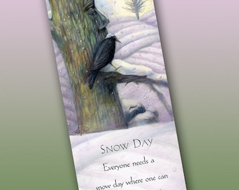 Snow Day Bookmark - Bookmarker - Bookmarking - Bookmarks for Books - Book Mark - Reading Bookmark - Crow Art - Tree Art - Winter Art