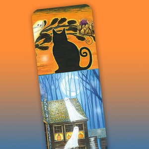 Black Cat Halloween Bookmark, Witchy Bookmark, Samhain Bookmark, Spooky Ghost Pumpkin Bookmark