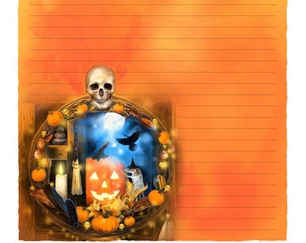 Halloween Digital Stationery, Skull Digital Stationary, Witchy Stationery, Pumpkin Stationery