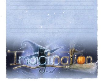 Witch's Hat and Broom Digital Stationery, Black Cat Digital Stationary, Witchy Stationery, Samhain Stationery