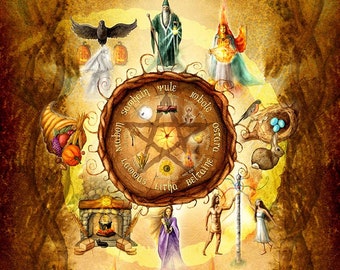 Wheel of the Year Print, Sabbats Art Print, High and Low Holiday Art Print, Pagan Art Print