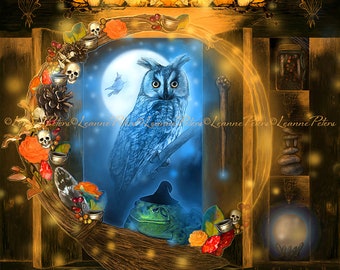 ALL HALLOWS EVE SKULLS TOADS OWLS HALLOWEEN FABRIC