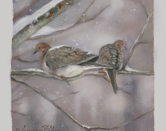 Dove Art - Bird Art - "Winter Doves" by Leanne Peters