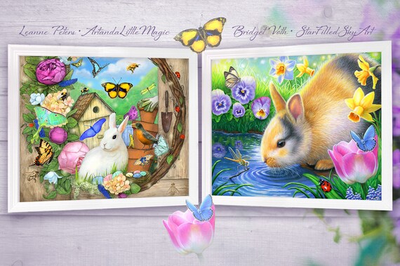 Rabbit Print Set, Bridget Voth Bunny Print, Butterfly Art Print
