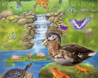 Duck Art Print, Woodland Animals Art Print, Frog Deer and Butterfly Art Print, Animal Magic Art Print