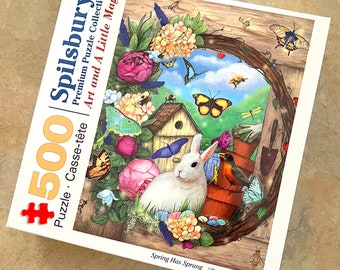 500 Piece Spring Rabbit Puzzle, Easter Bunny Puzzle, Gardening Puzzle, Birdhouse Puzzle