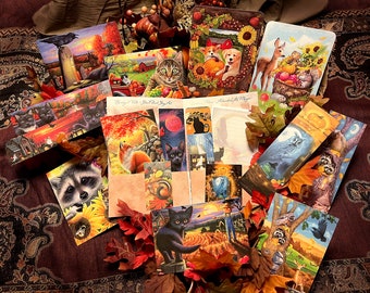 Black Cat Halloween Gift Set, Bridget Voth Leanne Peters Animal Bookmarks and Postcard Set, Samhain Gift Set, Spooky Bookmark Set