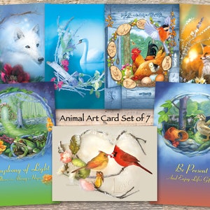 Ensemble de cartes de vœux d’art animal, cartes de loup et de renard, cartes cardinales de poulet cygne, cartes de grenouille et de canard