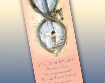 Heart of Infinity Bookmark - Bookmarker - Bookmarking - Bookmarks for Books - Book Mark - Reading Bookmark - Wolf Art - Dove Art - Moon Art