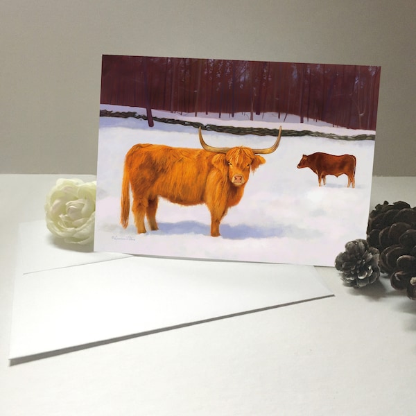 Highland Cow Weihnachtskarten - Grußkarte - Rote Kuh Karte - Highland Cattle Art