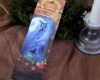 Halloween Owl Bookmark, Witchy Bookmark, Samhain Bookmark, Skull Pumpkin Toad Bookmark